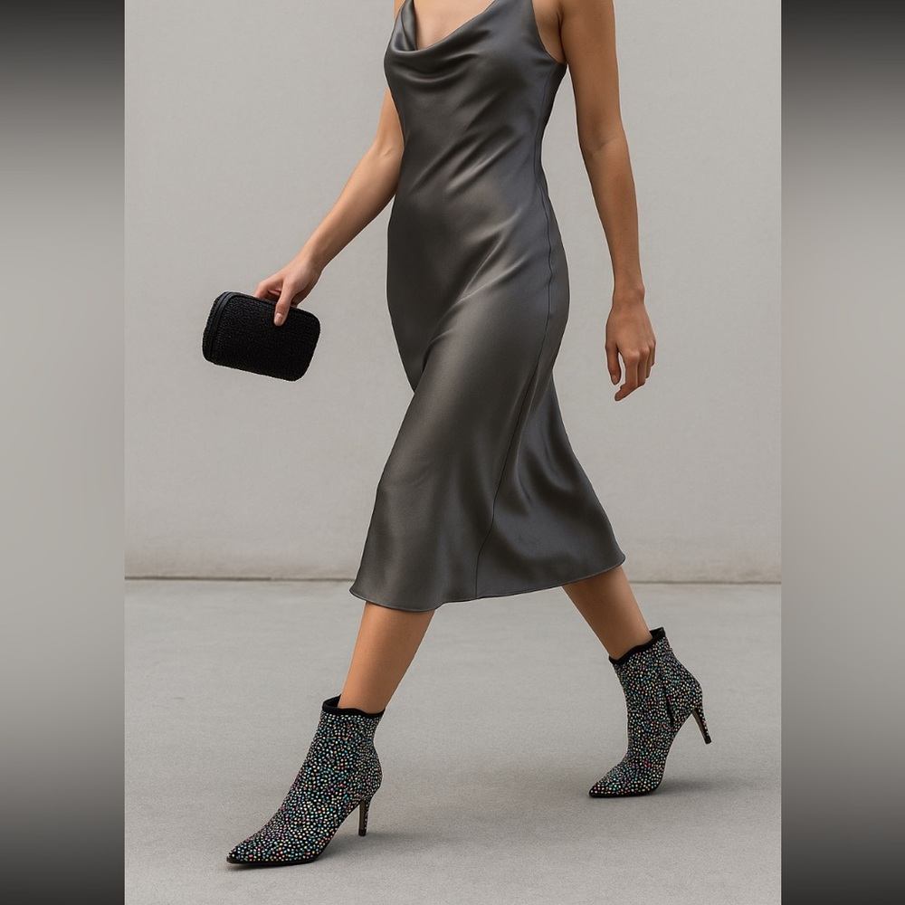 NWT - Spring Step Black Iridescent Glitter Ankle Booties
